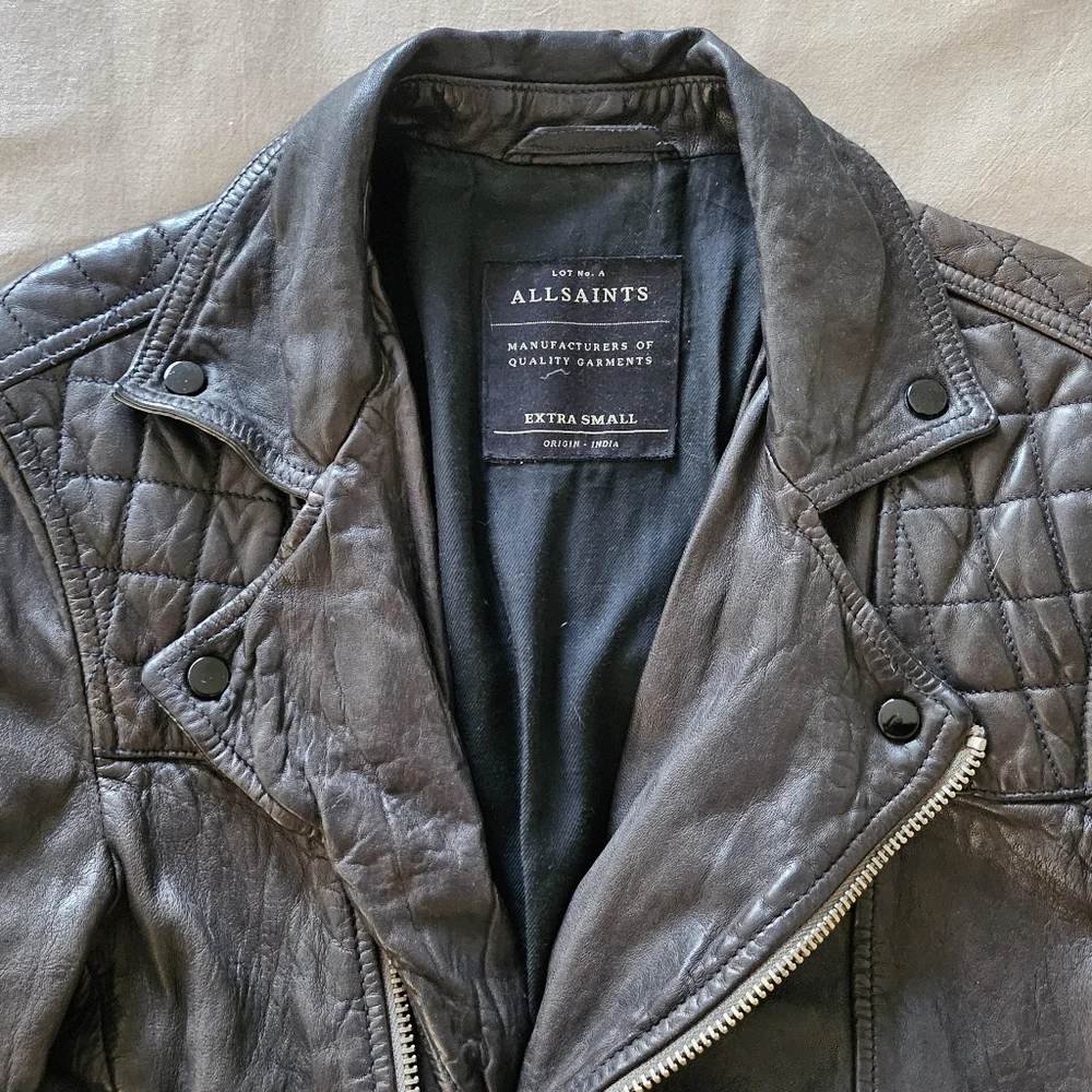 All Saints 'Conroy Textured Leather Biker' Jacket, XS